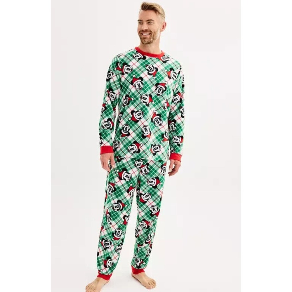 DISNEY‎ MICKEY MOUSE FLEECE CHRISTMAS PAJAMA SET Men's Size XL NEW WITH TAGS!!